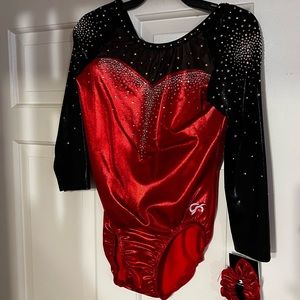 GK red and black 3/4 sleeve competition leotard